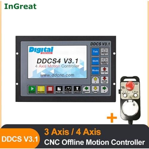 3,4 Axis 5inch CNC USB Offline Motion Controller G Code 500KHz Standalone for Stepper Servo Motor& Manual Pulse Generator MPG