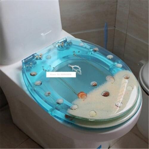 New 47*38CM High-grade Beautiful Light Blue Really Dry Flower Shells Resin Toilet Seat Cover U/V/O Type Universal Toilet Cover