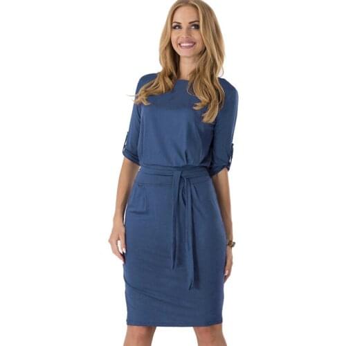 Summer Women Dress Fashion Belt Lace Decoration Solid Color T-Collar dress Slim Temperament Dress Girl Beach Dress