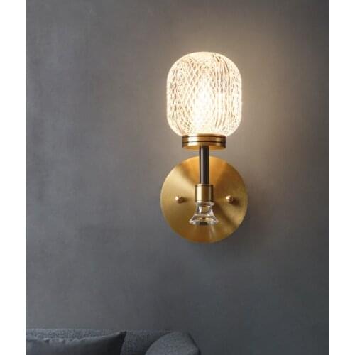 Copper Bedroom Bedside Lamp Nordic Living Room Background Wall Lamp Creative Modern Minimalist Light Luxury Aisle Wall Lamps G9