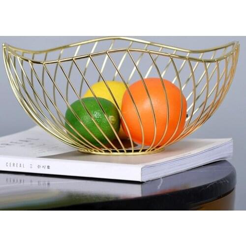 Metal Wire Fruit Bowl Plate Kitchen Basket Container Bowl Fruit Vegetable Storage Holder Snack Tray Table Storage Bowl