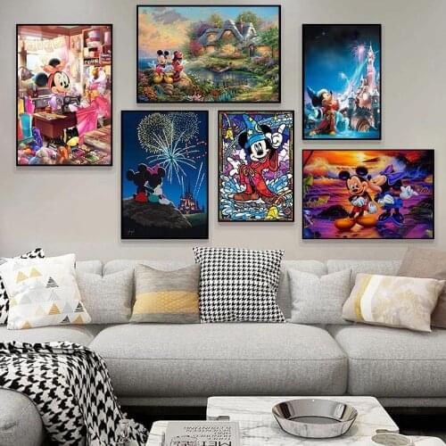 Disney Mickey Mouse Cartoon Canvas Painting Mickey and Minnie Posters and Castle Prints Qusdros for Children Room Decor Cusdros