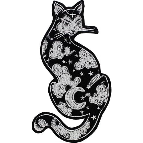 Embroidery Cute Moon Clouds Black White Cat Badge Applique Iron on Patches for Clothes Sticker 5 pieces