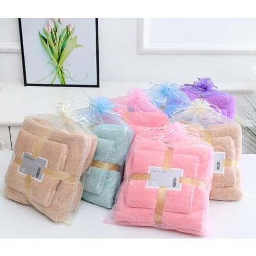 Multicolor Towel Kit Household Bathroom Microfiber Solid Quickly Dry Hair Face Towel Absorbent Coral Velvet Bath Towel Suit Set