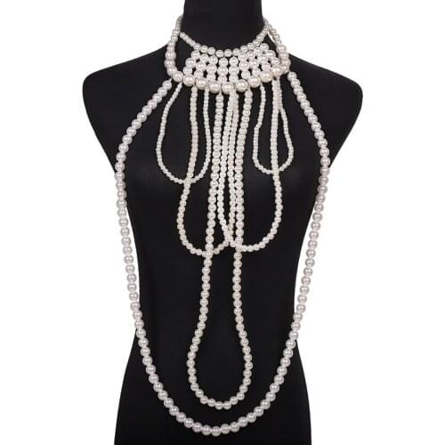 Fashion bestselling pearl necklace shoulder chain jewelry handmade beaded design large sweater chainfor women jewelry