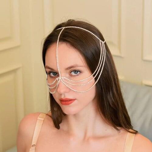 Fashion handmade luxury Rhinestone multi-layer headwear chain face womens Dance Party Jewelry shiny crystal tassel headwear cha