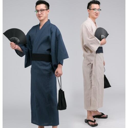Mens traditional formal kimono yukata Japanese kimono Cotton Cloth Blue Color with belt