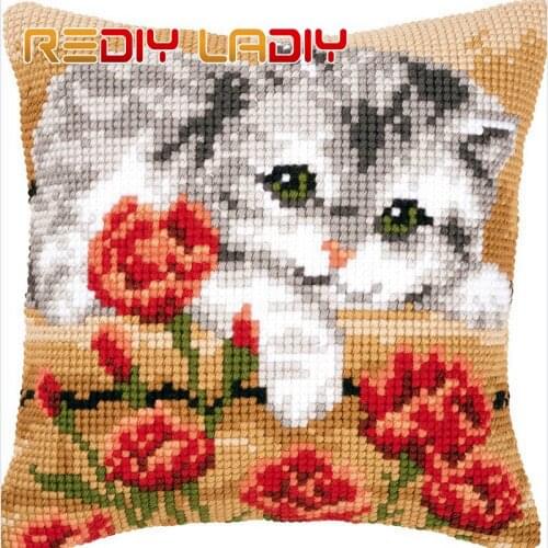 Cross Stitch Cushion Cover Animals Love Sofa Pillow Chunky Cross-Stitch Kits Acrylic Yarn Pillow Case Home Decor Art & Crafts