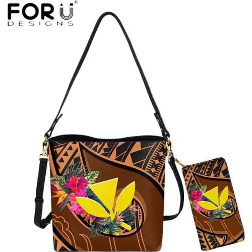 FORUDESIGNS New Style Women Bucket Bag And Purse Hawaiian Polynesian Tribal Hibiscus Flower Print Lady Messenger Sac And Purse