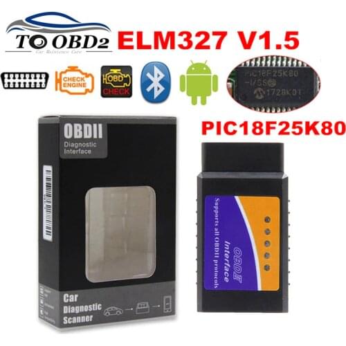 New OBDII ELM327 V1.5 Bluetooth PIC18F25K80 Chip Works Diesel Cars Hardware V1.5 Software V2.1 For Android/PC ELM 327 V1.5