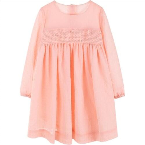 Baby girl pink vintage Spanish pearl Smocked Dress kids Christmas Dress Girl With Puff Sleeve princess dress