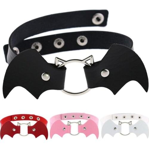 New Arrival Punk Vampire Bat Charm Choker Necklace Women Clavicle Collar Colier Orange PU Leather Jewelry Freely Shipping
