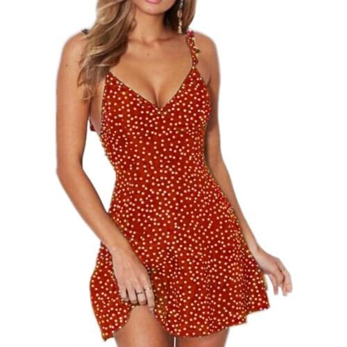 Summer Fashion Women Dress Polka Dot Print Sexy V Neck Backless Sleeveless Sling New Women Slim Mini Dress Vestidos robe femme