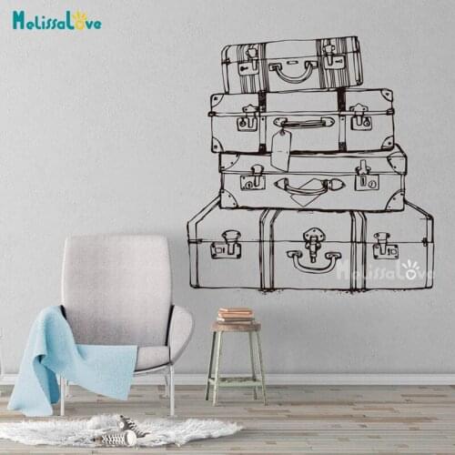 Custom Color Vintage Luggage Hostel Decor Air Bnb Rented Homes Decal Travel Theme Removable Vinyl Wall Art Sticker Mural BD456