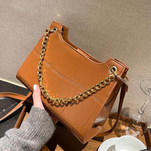 High Quality Casual Handbags for Women Pu Leather Stone-grain Shoulder Bag Crossbody Female Bag Designer Chain Strap Square Bag