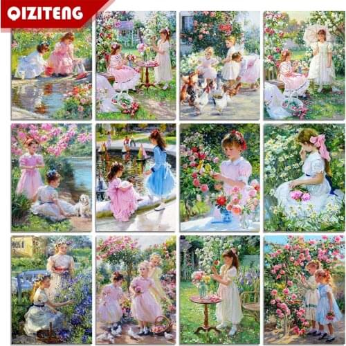 QIZITENG 5D Diy Diamond Painting Girl Portrait Rhinestone Art Diamond Embroidery Garden Cross Stitch Mosaic Wall Decoration