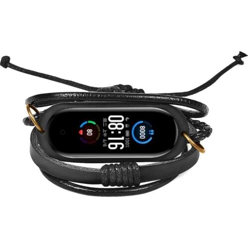 Fashion WristBand Leather Bracelet Strap For Mi Band4 Bracelet Weave Braided Bracelet Replacement For Xiaomi Mi Band3/4 Strap