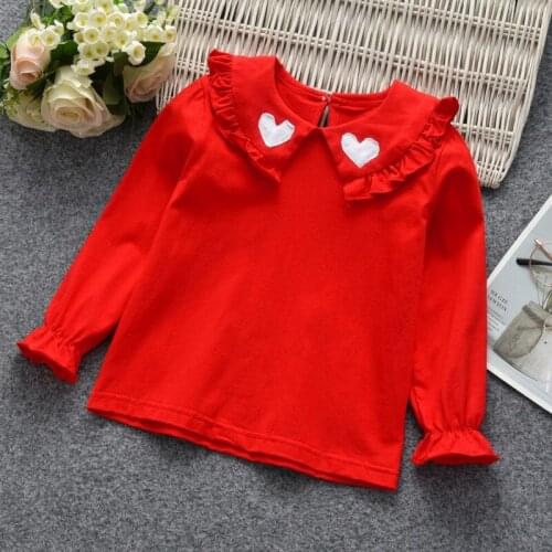2020 Spring Toddler Girl Shirts Fashion Lapels Love Long Sleeve Tops For Girls Kids Clothing 1 2 3 4 5 6 Years Child Tees Shirts