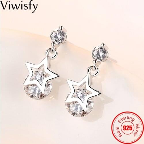 Viwisfy Luxury Crystal Star Earring Studs Girl Gift Wedding Jewelry Real 925 Sterling Silver Earrings For Women sVW21022