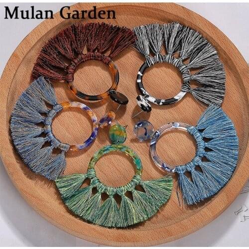 M&G Cotton String Tassel Acrylic Resin Alloy Earrings Big Round Hollow Pendant Earrings Christmas Gift Women Birthday Gifts 2019