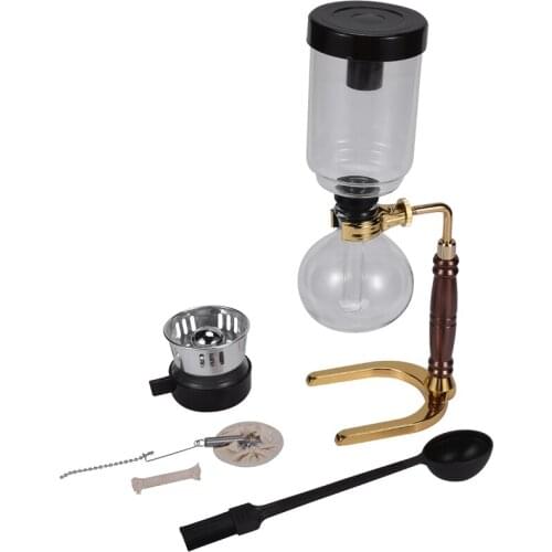Japanese Style Siphon Coffee Maker Tea Siphon Pot Vacuum Coffee Maker Glass Type Coffee Machine Filter 3 Cups Gold