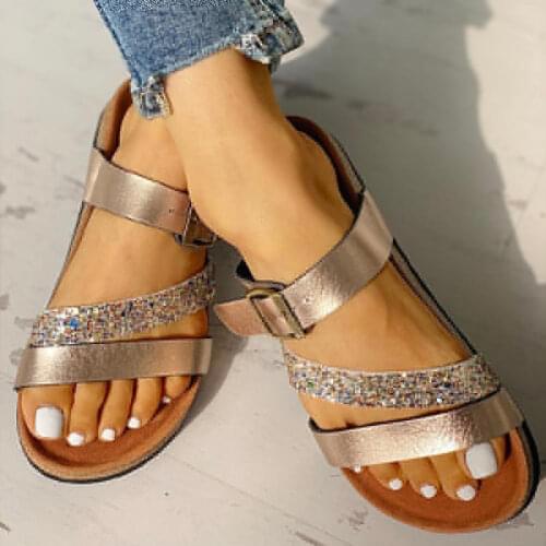 Luxury Women Slippers Buckle Cork Slides Decoration Summer Platform Flat Heels Beach Outdoor Ladies Shoes Peep Toe Sandals 2020