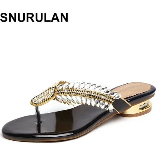 SNURULAN New Fashion Summer Shoes Elegant Rhinestone Design Flat Shoes Fashion Casual Ladies Sandals Female Leisure Slides For