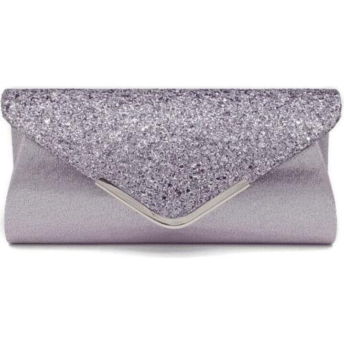 US STOCK Women Glitter Shimmer Clutch Bag Ladies Wedding Party Chain Purse Evening Bag