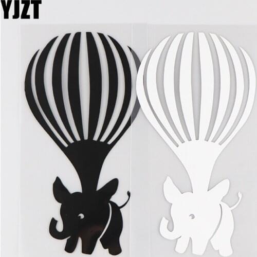 YJZT 8.1X15.3CM Interesting Car Stickers Vinyl Decals Hot Air Balloon Flying With Little Elephant Black / Silver 10A-0083