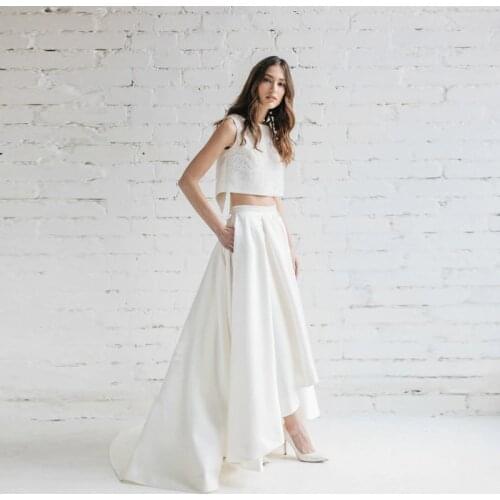Elegant White High Low Bridal Skirts with Pockets High Waist Floor Length Pleated Maxi Long Skirt for Wedding Party Custom Made