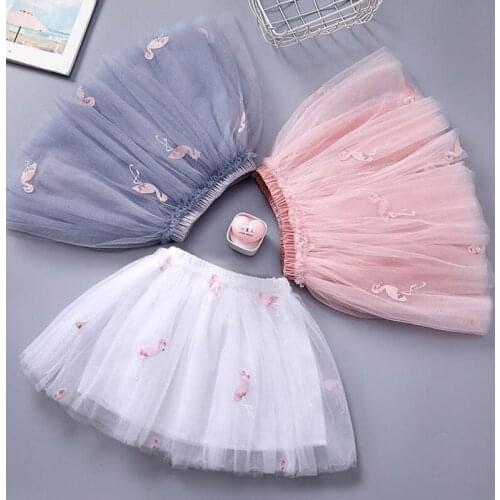 Toddler Girls Tutu Skirt Flamingo Embroidery Kids Summer A-lined Skort Mini Girls Performance Dancing Skirts Fancy Blush Pink 4t