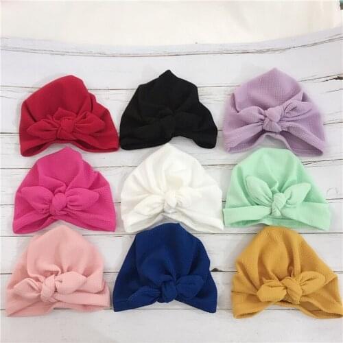 Yundfly New Rabbit Ear Knot Baby Turban Hats Solid Color Infant Headwear Newborn Nylon Babes Caps Kids Hair Accessories