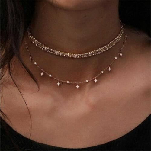 Gold Colour Jewelry Fashion Chain Temperament Choker Multilayer Summer Star Women Necklace