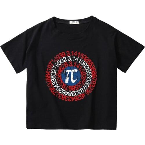 Number Circle Printing Women Summer Tees Breathable Cotton High Quality Girls T-Shirt O-Neck Kids Short Sleeve Clothing