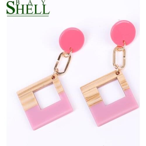 Shell Bay Fashion Jewelry Earrings Boho punk/Dangle Earrings Women Long Pink Earrings Geometric Resin wholesale CC Earrings Stud