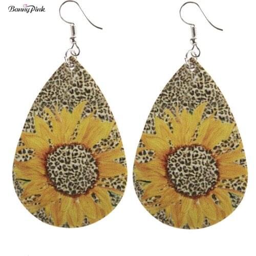 Banny Pink 2020 New Sunflower Leopard -Print Pendant Earrings For Women Ethnic PU Leopard Fashion Jewelry Dropshipping