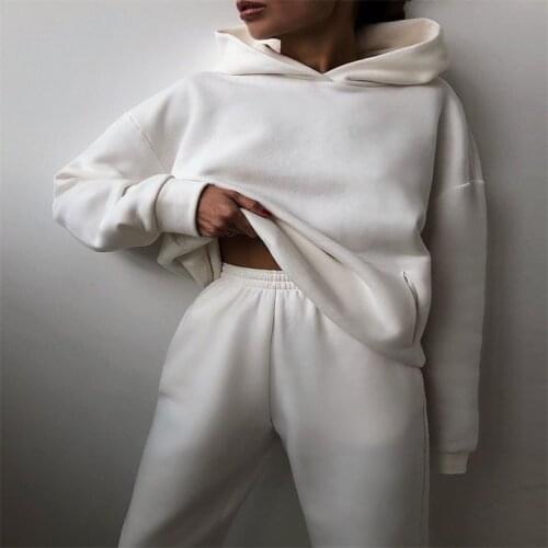 Women tracksuit Elegant Solid Sets For Women Warm Hoodie Sweatshirts Long Pant Two Piece Sets Ladies ensemble femme pant suits
