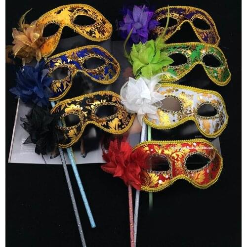 1Pc Masks Venetian Masquerade Eye Mask On Stick Mardi Halloween For Party Prom Ball Purple Fantasy 2018 New Hot Sale new Masks
