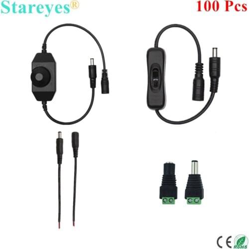 100 Pcs DC 5.5mm *2.1mm Switch Dimmer Male Female DC Connector breaker cable with wire DC Power Jack For LED strip CCTV