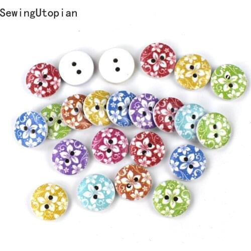 100PCS 15MM Mixed Round Dot Wooden Buttons Flatback Cabochon Scrapbooking Crafts Wood Knopf Bouton Decor Diy Accessories