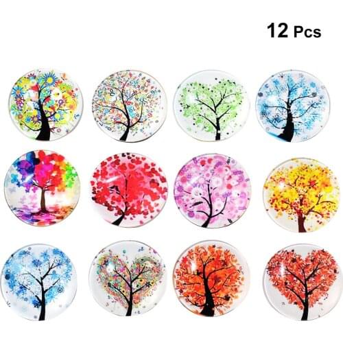 12 Pcs Life Tree Landscape Tree Refrigerator Magnets Whiteboard Magnets Round Glass Fridge Magnets Stickers Home Party Wall Deco