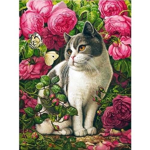 5d Diamond Painting Cat Garden Flower Home Decor Mosaic Embroidery Animal Peony Floral Wall Stickers