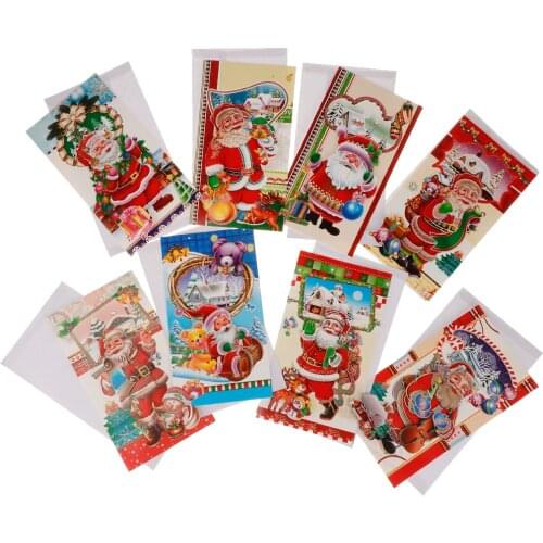 8pcs/set Merry Christmas Greeting Cards Bulk Box Set Holiday Xmas Card Envelope
