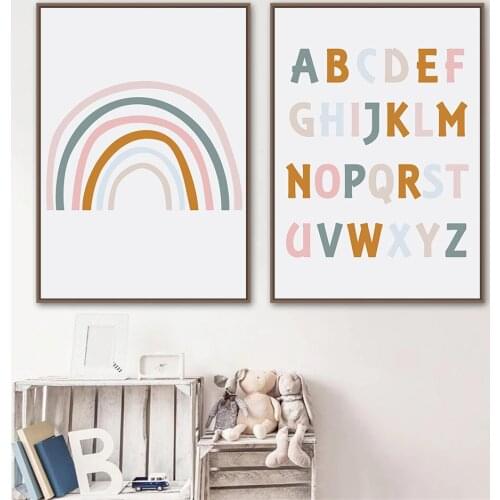 Abstract Rainbow Wall Art Print Alphabet Canvas Painting Baby Nursery Poster Nordic Picture Children Kids Room Living Room Decor
