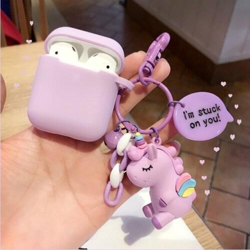 For AirPods 1 2 case Cartoon with keychain unicorn Accessories Silicone case fashion cute For Air pods Wireless Earphone Cover
