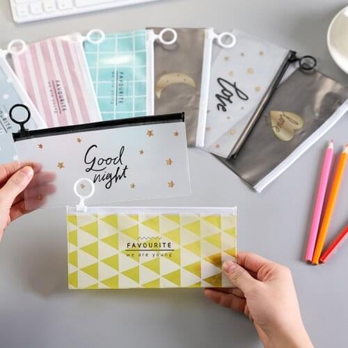 Eco-Friendly PVC Stationery Storage Bags Zipper Office Bills Files Sundries Organizers Children Student Pencil Bags Purse Wallet