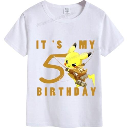 Pokemon Baby Cotton T Shirt Pikachu Boy Girl Birthday Shirt Number 1-9 Child Summer Clothes Cartoon Short Sleeve Letter Tops