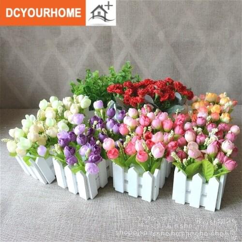 Fake flower pot planting wooden fence artificial flower set indoor living room porch decoration flower small potted plant