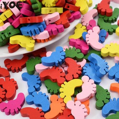 IYOE 30pcs/Lot 14x21mm Feet Wood Beads Solid Color Natural Wooden Spacer Beads For Jewelry Making Necklace Keychain Pendant