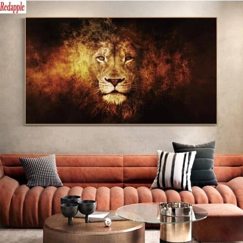 Full square diamond painting Abstract animal art, golden lion pictures for embroidery round diamond mosaic paintings wall